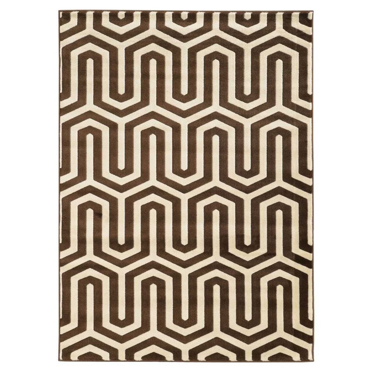 Roma Zigzag Area Rug Ivory Chocolate 5X7.6 Geometric Modern Patterned Carpet
